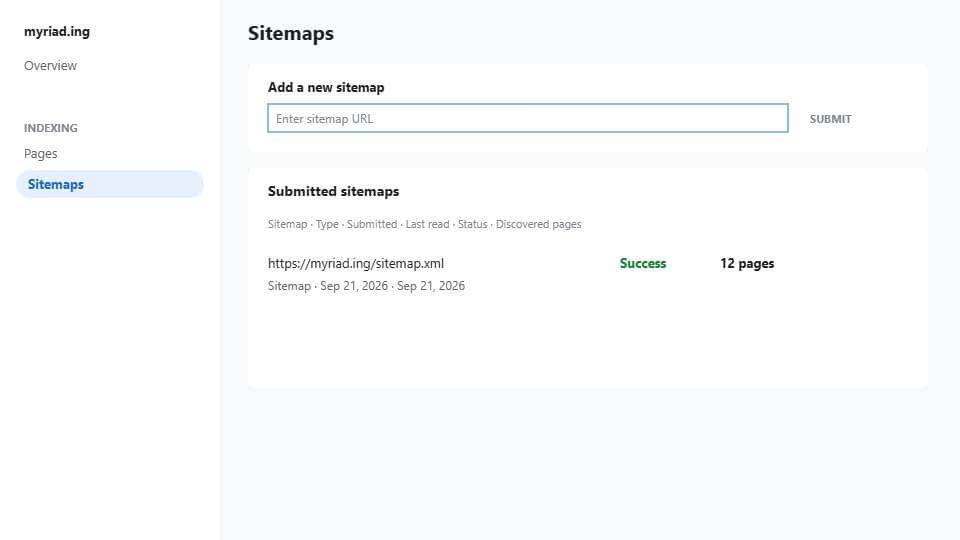 Search Console sitemaps report with a successful submit