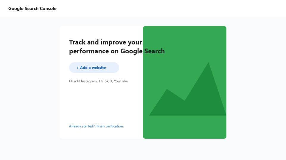 Google Search Console welcome screen with Add a website